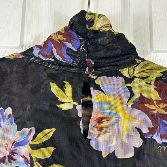 Cinq a sept Bridgette shirred mesh floral turtleneck top sz lg - Picture 13 of 15